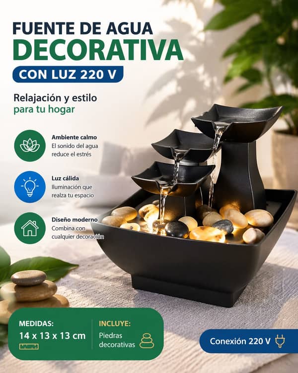 Fuente de agua decorativa con luz 220V